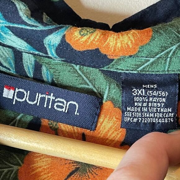 PURITAN Men’s Orange Hibiscus Hawaiian Button Down Shirt, 3XL - Picture 5 of 6